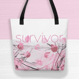 Breast cancer SURVIVOR tote bag / gift for breast cancer survivor / pink ribbon bag / breast cancer awareness tote / unique design /