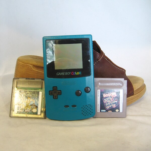 Teal Game Boy Color with Boggle Plus & Atlantis games