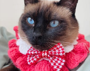 Pink Bow Tie Crochet Cat Collar| Knitted Pet Collar| Pet Accessories| Gift for Cat| Gift for dog| Pet Costume Crochet| Siamese Collar