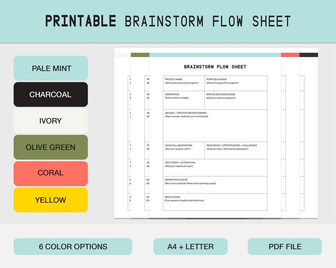 Printable Brainstorm Sheet Project Guide Minimalist Idea Planner ...