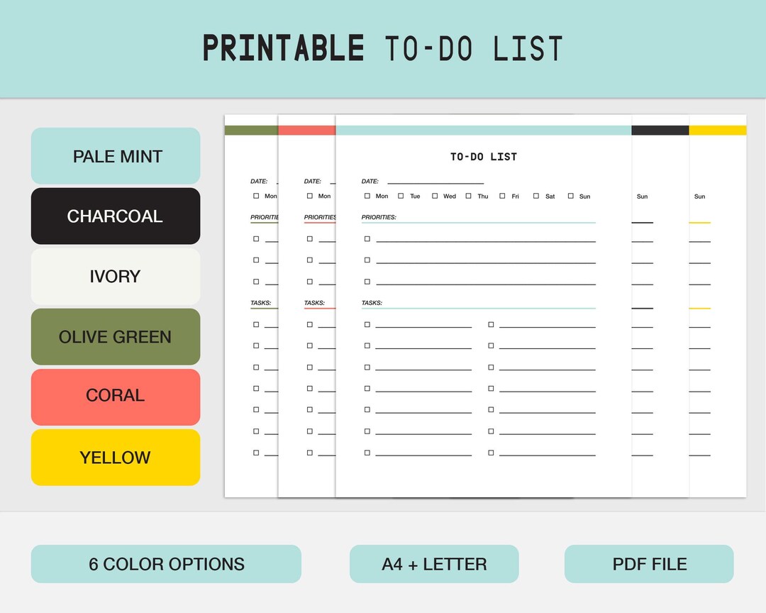 Creative To-do List Printable Letter and A4 Sizes 6 Color Options ...