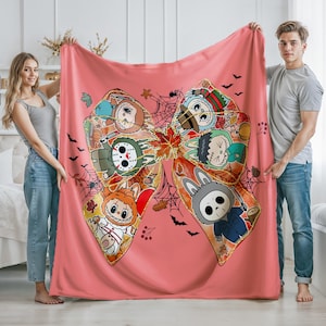 Personalized Blanket With Labubu Theme, Blue Cozy Throw for Nursery Gift, Pink Color Kids Blanket For Girls, Labubu Blanket