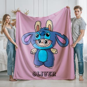 Personalized Blanket With Labubu Theme, Blue Cozy Throw for Nursery Gift, Pink Color Kids Blanket For Girls,Christmas Family Gift