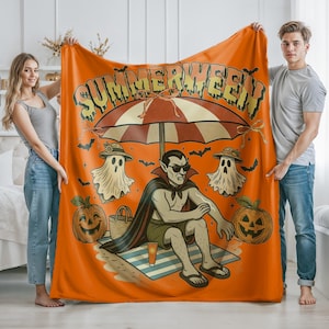 Custom Summerween Zombie Blanket, Beach Halloween Throw, Spooky Cozy Blanket for Kids and Adults, Custom Summer Gift