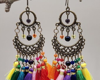 Pendientes Rainbow Decadence, hipoalergénicos, de latón antiguo,