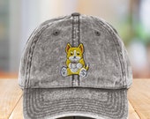 Vintage Style Embroidered Hat Cat with Coffee Puff Baseball Cap Adult Size Cat Mom Hat Coffee Lover Cap Halloween Gift For Cat Dad