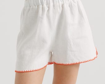 Leinen Shorts, Hand bestickt Shorts, Baumwolle gefüttert, handgemacht, Made to Order