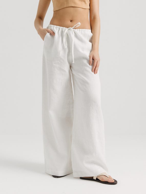 Linen Drawstring Pants – Tie Waist Trousers, Cotton Lined Summer Comfort