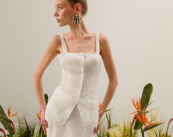 Linen Tank Top, Strap Blouse, Cotton Lined Summer Top, Handmade, Made to Order