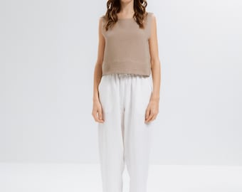 Linen Drawstring Pants - Linen Summer Trousers, Cotton Lined Relaxed Fit