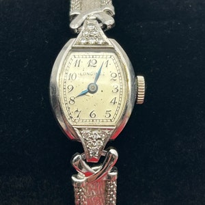 LONGINES Vintage 14K White Gold plated Case w/ Diamonds Ladies Wrist Watch W Original presentation Box