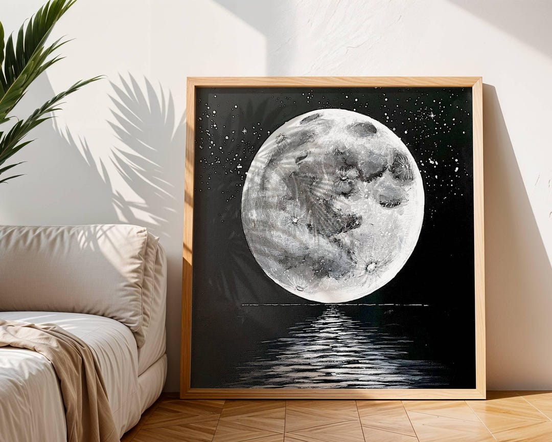 Mystical Moon & Stars Art Print: Black and White Astronomy Decor - Etsy