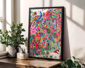 Colorful Abstract Wall Art, Vibrant and Detailed Modern Art, Vibrant Maximalist Abstract Print, Cheerful & Bright Wall Art,