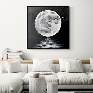 Mystical Moon & Stars Art Print: Black and White Astronomy Decor