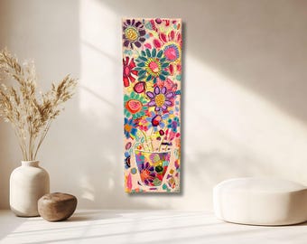 Original Abstract Painting of Flowers: Colorful Botanical Bouquet, Whimsical Boho Wall Art,