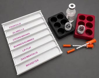 Med Spa Syringe Holder & Botox Vial Holder Combo, 7 Slot Injector Organizer, Aesthetic Nurse Supplies, 4 or 6 Slot Vial Holder