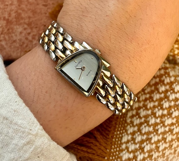 Vintage ZentRa Ladies Watch 80s German Quartz, Two Tone Bracelet Strap