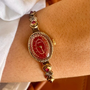 Rare Vintage 80s Chaika USSR Ruby Gemstone Cocktail Mechanical Ladies Watch