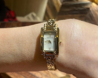Vintage 1980er Jahre Anne Klein Armbanduhr, goldfarben, Perlmutt-Zifferblatt