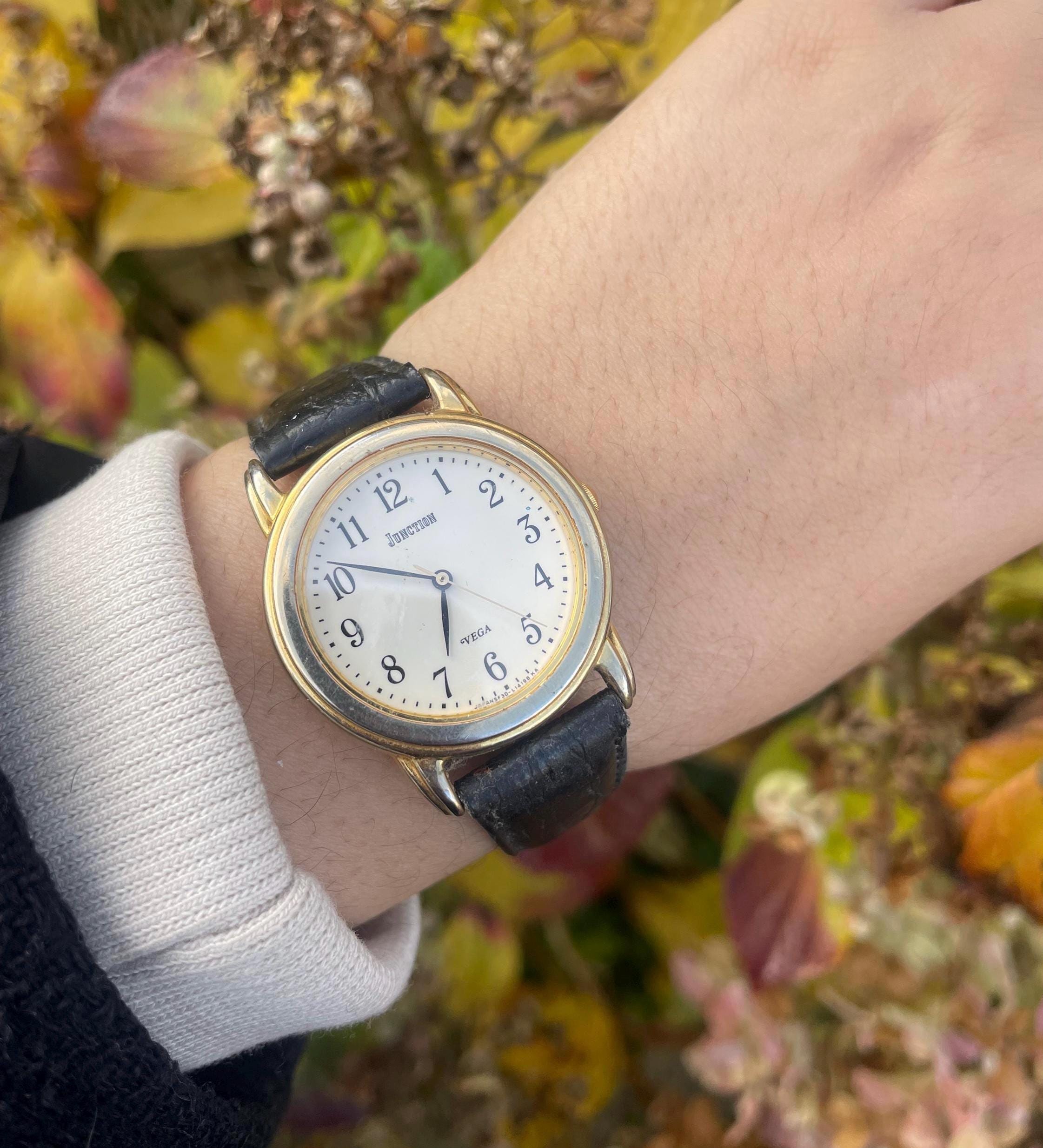 Vintage 90s Vega Junction Ladies Watch, Japan Quartz, Gold Tone