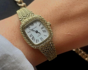 Vintage 1970s Accurist Ladies Quartz Cocktail Watch, Gold Tone Weave Bracelet
