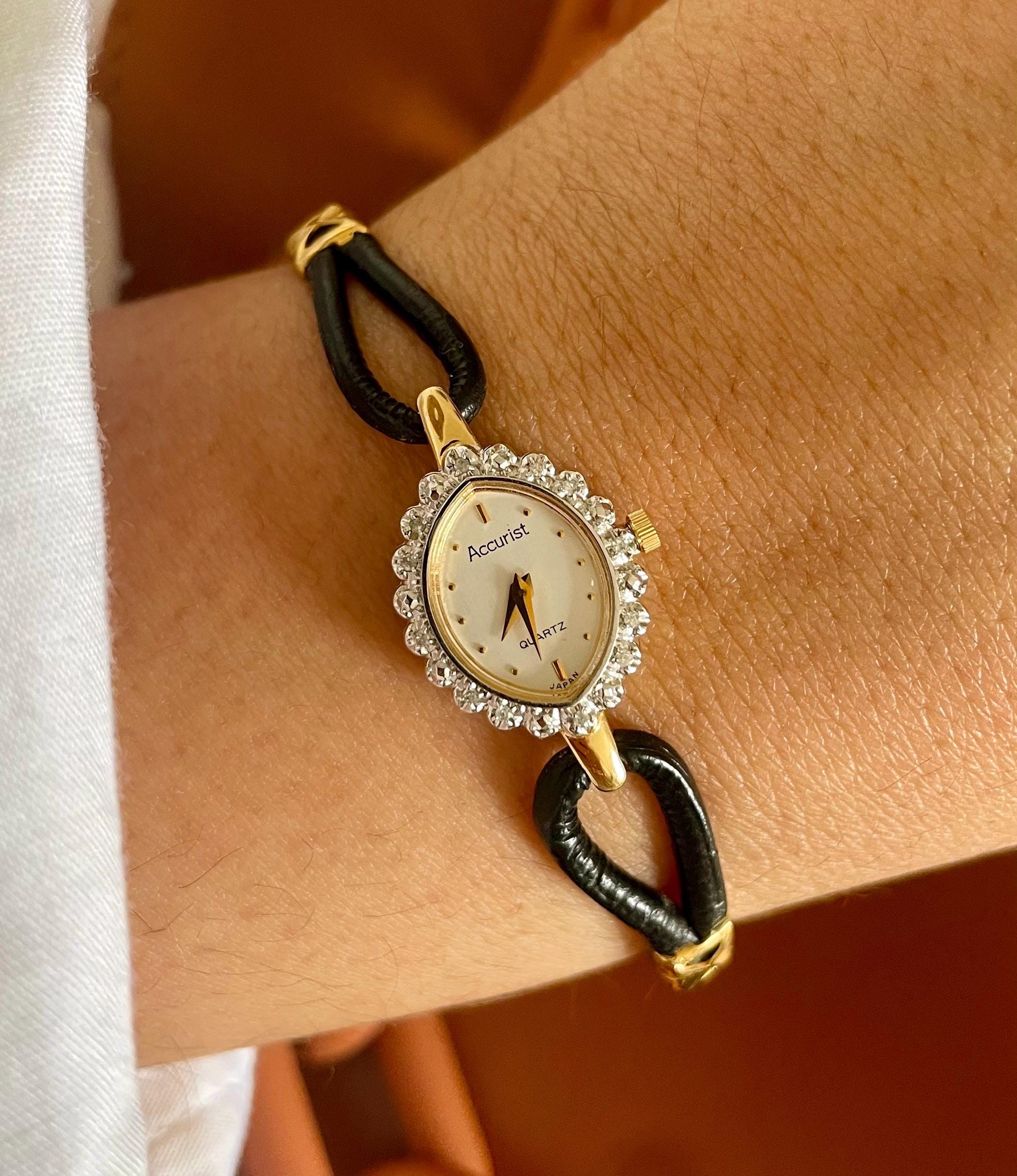 Classic Black Cord Women\'s Dress Watch with Gold Dial Vintage Style Women main image 2