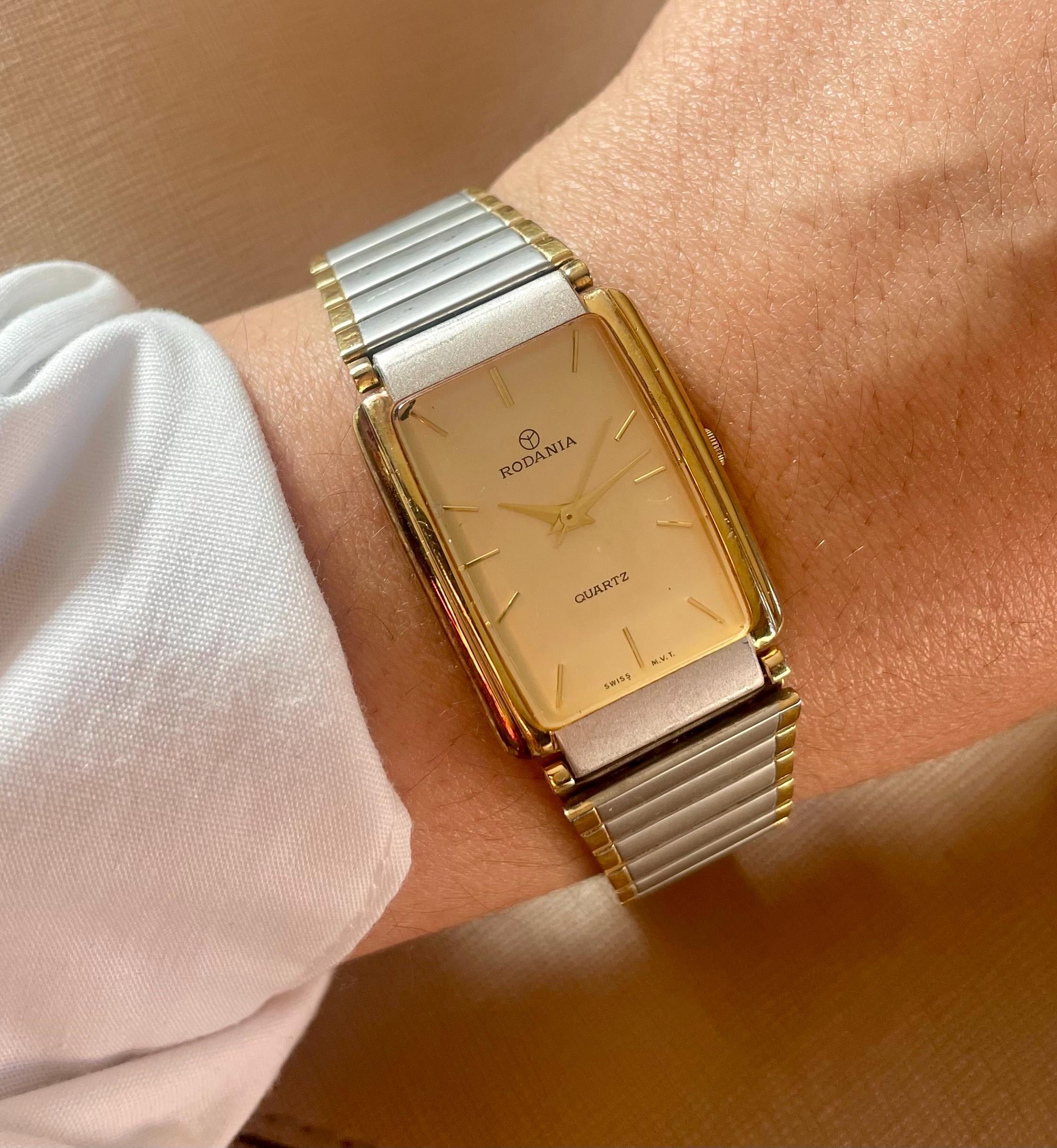 Vintage Rodania Swiss Quartz Watch, Two Tone Rectangular Dial - Etsy