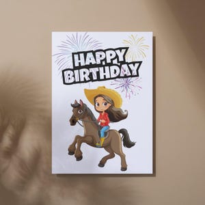 Cowgirl Birthday Card Printable, Cute Horse Card for Girl, Daughter Birthday, Instant Download, Western Theme Party, Kids Card