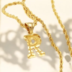Collar con colgante inicial chapado en oro con letras de la A a la Z para mujer: cadena de cuerda con el alfabeto, joyería con letras en inglés