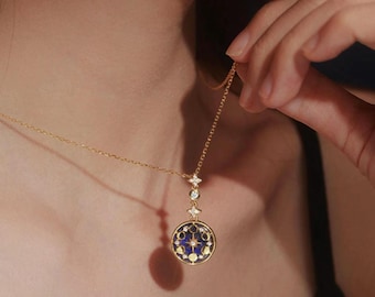 Blue Sandstone Moon  Necklace for Women - Gold Plated Fashion Jewelry, 40+5cm