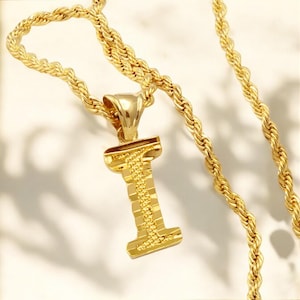 Collar con colgante inicial chapado en oro con letras de la A a la Z para mujer: cadena de cuerda con el alfabeto, joyería con letras en inglés