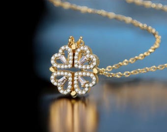 316L Stainless Steel  Magnetic Pendant Necklace for Women - Heart Shaped Clover Necklace, Jewelry Gift