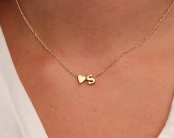 Collar con inicial delicada de corazón diminuto: gargantilla con nombre y letras en color dorado y plateado para mujer, regalo de joyería con colgante
