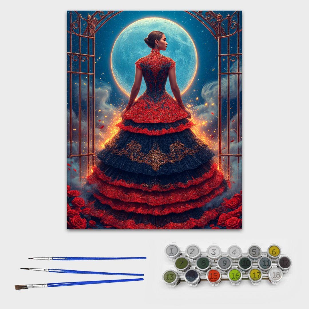 Moonlit Red Moonlit Red Dress Paint by Number Kit – Fantasy Woman Portrait, Gothic ...