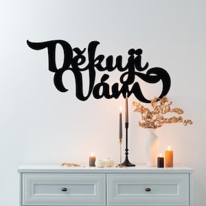 Děkuji Vám Metal Wall Decal | Czech American Home Decor for Thanksgiving | Large Bohemian Thank You Sign | Custom Czechoslovakian Metal Sign