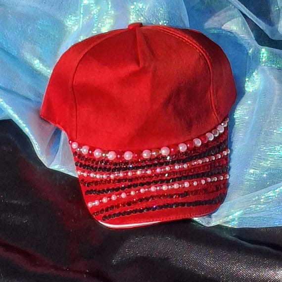 Red Beaded Baseball Cap: Wild, Joyful Style