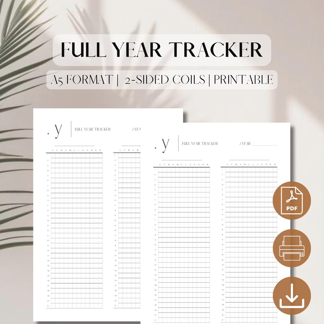 Full Year Tracker Planner Insert | PDF Printable Refill | Yearly Habit ...