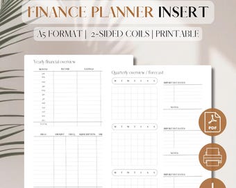 Finance Planner Insert | Budget Planner | Income Expense Log | Money Tracker Page | Savings Planner | PDF Printable | A5, 5.8 x 8.3, filofax