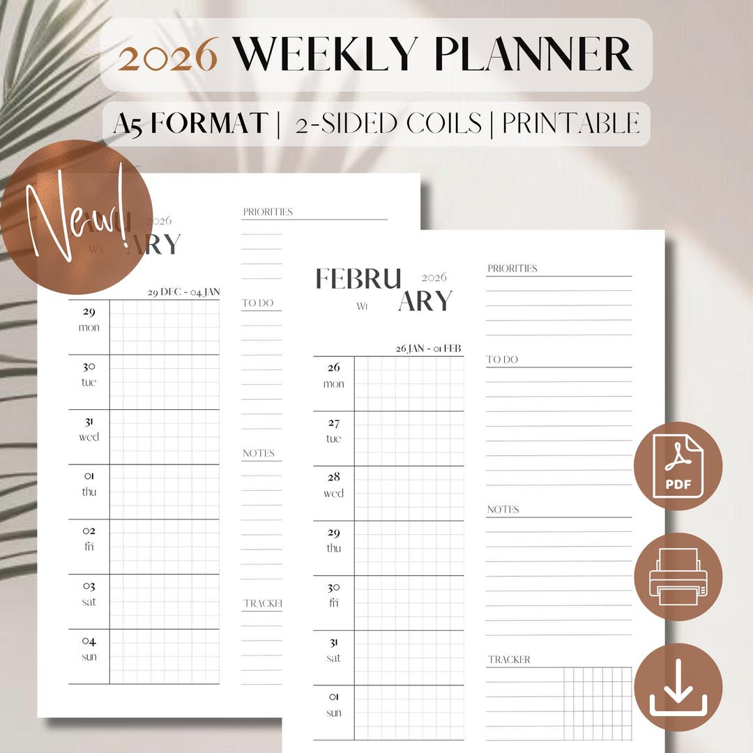 2026 Dated Weekly Agenda on 1 Page - Horizontal | PDF Printable Planner ...