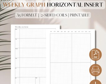 Horizontal Weekly Graph Planner Insert UNDATED | Weekly Overview Insert | Week Over 2 Pages | PDF Printable Refill | A5, 5.8 x 8.3, filofax