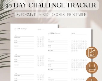 Bijsluiter 30 dagen challengeplanner | Afdrukbare pdf | Maandelijkse uitdagingspagina | 30 dagen trackerlay-out | Digitale download | A5, 5,8 x 8,3 filofax