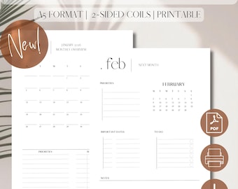 2026 Monthly Agenda Planner Insert DATED | Month On 1 Page | PDF Printable | Month at a glance | Filofax, Kikki | A5, 5.8 x 8.3"