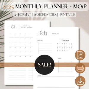 2025 Monthly Planner Printable DATED | Month On 1 Page | PDF Printable Planner Insert | Month at a glance  | Minimalist | A5, 5.8 x 8.3&quot;