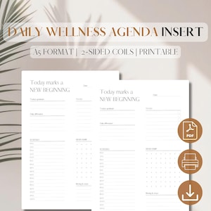 Daily Wellness Agenda Planner Insert - UNDATED | Holistic Daily Schedule | PDF Printable | Gratitude Page | A5, 5.8 x 8.3, filofax
