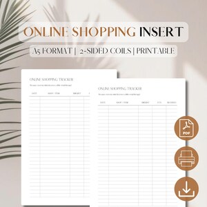 Online Shopping Tracker PDF Printable Insert | Shopping List Organizer | Delivery Tracker Log | Digital Download | A5, 5.8 x 8.3, filofax