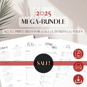2025 Printable Planner Inserts Mega-Bundle | Yearly, Monthly, Weekly, and Finance Planner PDF | 9 Layouts | 357 Pages | A5 (5.8 × 8.3 in)
