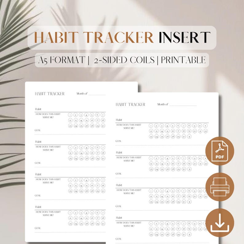 Habit Tracker Planner Insert | Goal Habit Log | Progress Tracking Pages ...