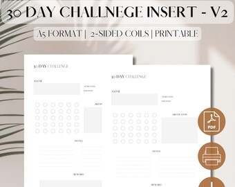 Inzetstuk 30 dagen uitdaging V2 | Afdrukbare pdf-pagina | Maandelijkse uitdaging navulling | Uitdagingslay-out | Digitale download | A5, 5,8 x 8,3", filofax