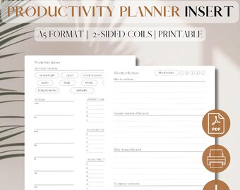 Productivity Planner Insert - UNDATED | Weekly Schedule Pages | Weekly Overview | Weekly Agenda | PDF Printable | A5, 5.8 x 8.3, filofax