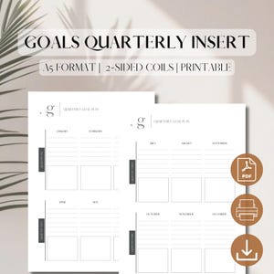 Goals Quarterly Plan Insert | PDF Printable | Monthly Goals Planner | Quarterly Project Layout | Digital Download | A5, 5.8 x 8.3, filofax